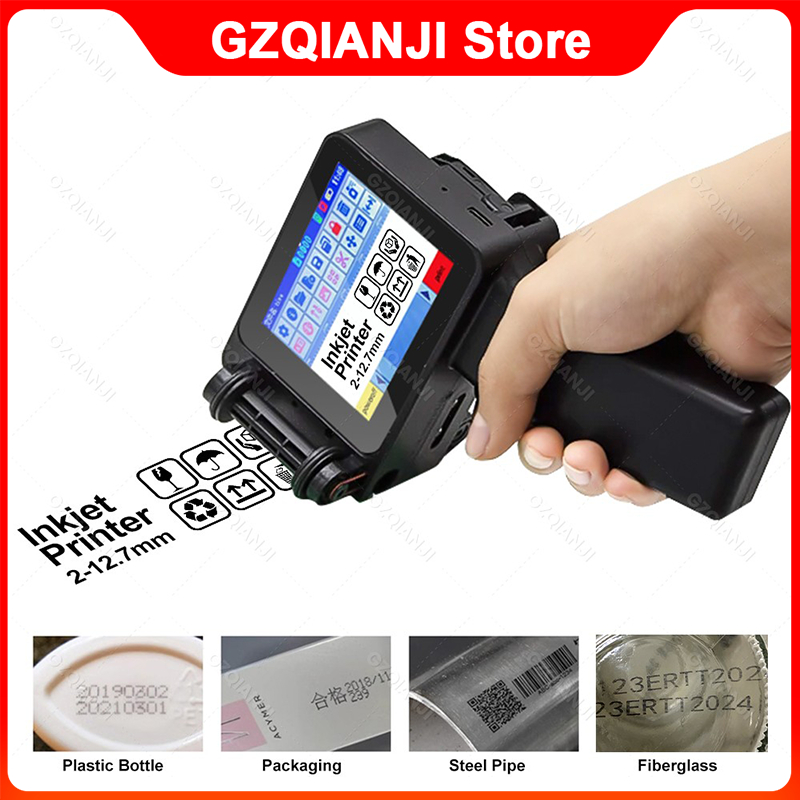 เครื่องพิมพ์อิงค์เจ็ทมือถือ 12.7 มม. พิมพ์โลโก้ บาร์โค้ด QR EXP MFG ข้อมูลแปรผัน