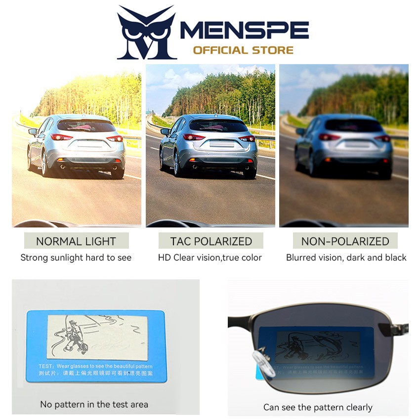 MENSPE แว่นกันแดดโพลาไรซ์ กรอบสี่เหลี่ยม สำหรับขับรถ แบบคลาสสิก UV400 กัน紫外线夜间清晰视野 - รูปที่ 4