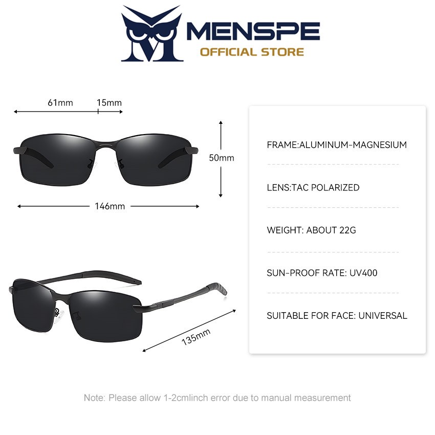 MENSPE แว่นกันแดดโพลาไรซ์ กรอบสี่เหลี่ยม สำหรับขับรถ แบบคลาสสิก UV400 กัน紫外线夜间清晰视野 - รูปที่ 6