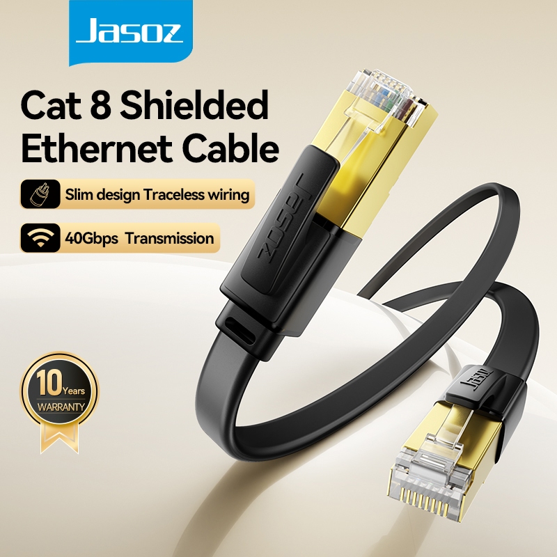 Jasoz สายอินเตอร์เน็ต Cat8 Ethernet Cable Rj45 40Gbps Networking Gaming Laptop Flat Cable 0.5-20เมตร