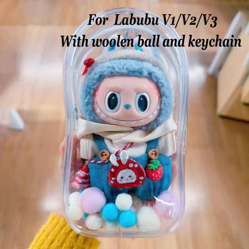 15/17 ซม.Labubu กลางแจ้งโปร่งใสป้องกันกระเป๋า Labubu V3/V2/V1 PVC กันฝุ่นกันน้ําจอแสดงผลกระเป๋า