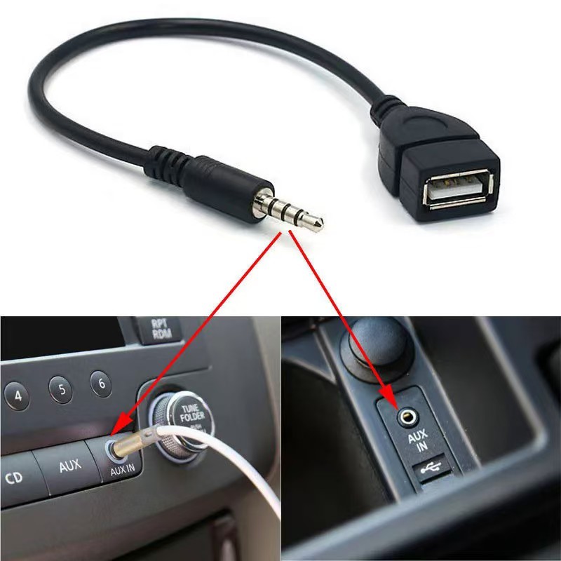 รถ MP3 Player Converter 3.5 มม.ชาย AUX Audio Jack Plug USB 2.0 หญิงสายแปลงสายไฟ Adapte