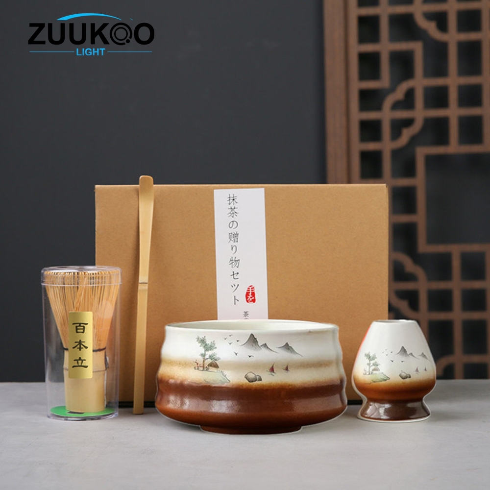 ZUUKOO ชุดชามมัทฉะ ชุดชงชาญี่ปุ่น (4/7ชิ้น) ถ้วยชงมัทฉะ ถ้วยชงชาเขียว แปรงชงชา ที่ใส่มัทฉะ ที่ตักมัทฉะ