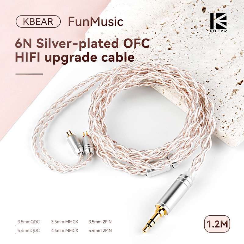 KBEAR FunMusic 4 Core Silver-plated OFC หูฟังอัพเกรดสาย 2Pin QDC MMCX สําหรับ Castor ZS12 Pro X