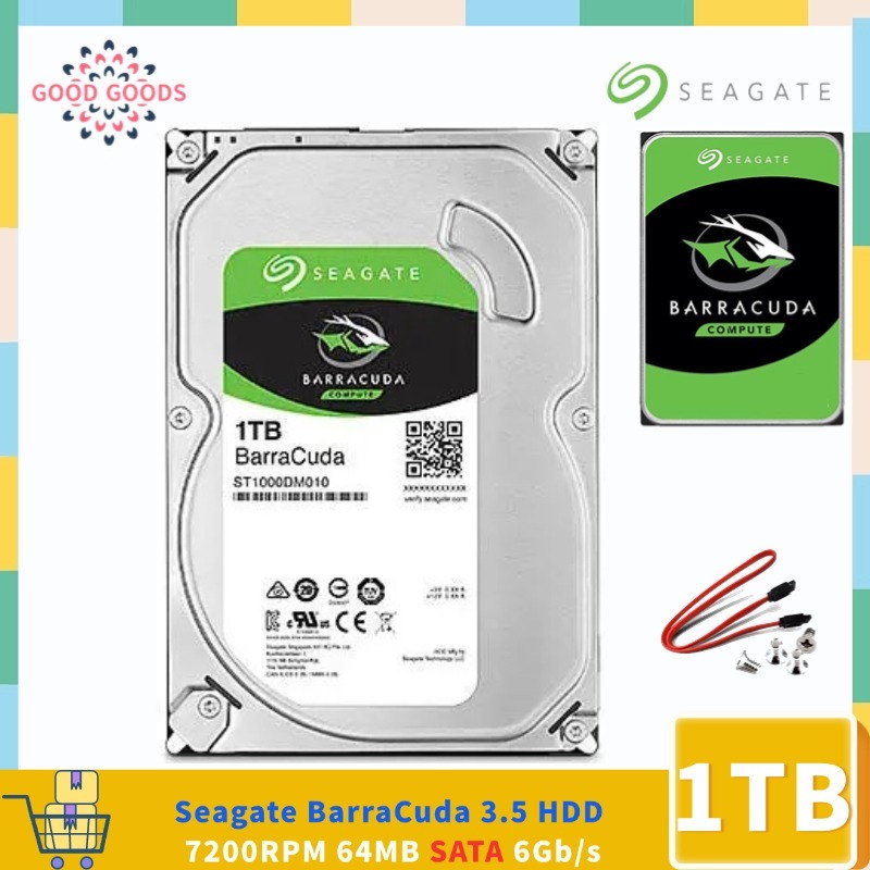 Seagate BarraCuda ST1000DM010 1TB HDD 7200 RPM 64MB Cache SATA 6Gb/s 3.5" ฮาร์ดไดรฟ์ภายในไดรฟ์เปลือย