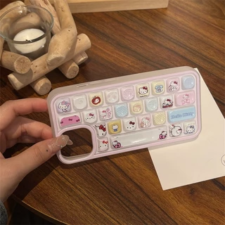 Insน่ารักการ์ตูนGirly kt Cat 3Dคีย์บอร์ดเนื้อเคสโทรศัพท์สําหรับiPhone 16 Pro Max 15 Promax 11 12 13 mini 14Plus 11 Pro Max X XS XR XS Max 7 8 7Plusกันกระแทกปลอกนุ่ม