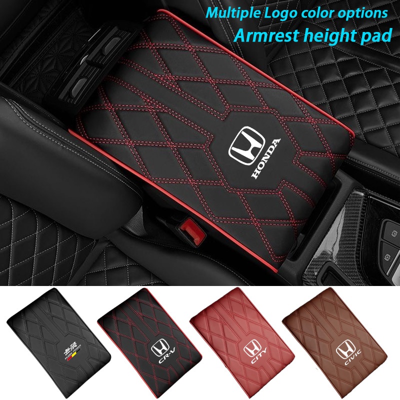 Honda Car Central armrest เพชรรูปหนังเพิ่มความสูง pad แผ่นกันลื่น City Civci Fit Jazz HRV BRV CRV Brio Accord Lead mobiio