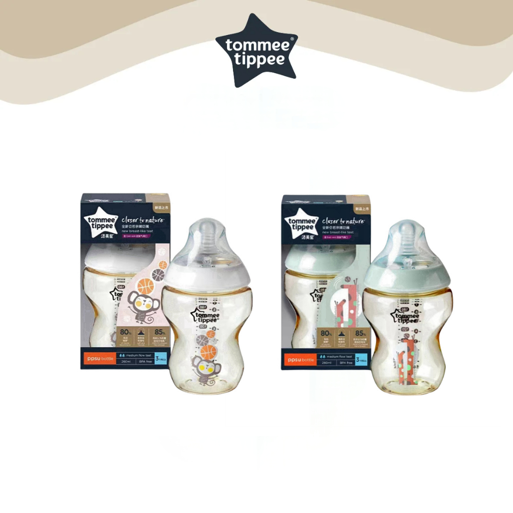 Tommee Tippee Closer to Nature ขวดนมคอกว้าง PPSU 260ml/9oz พร้อม Breast-like Teat 3m +