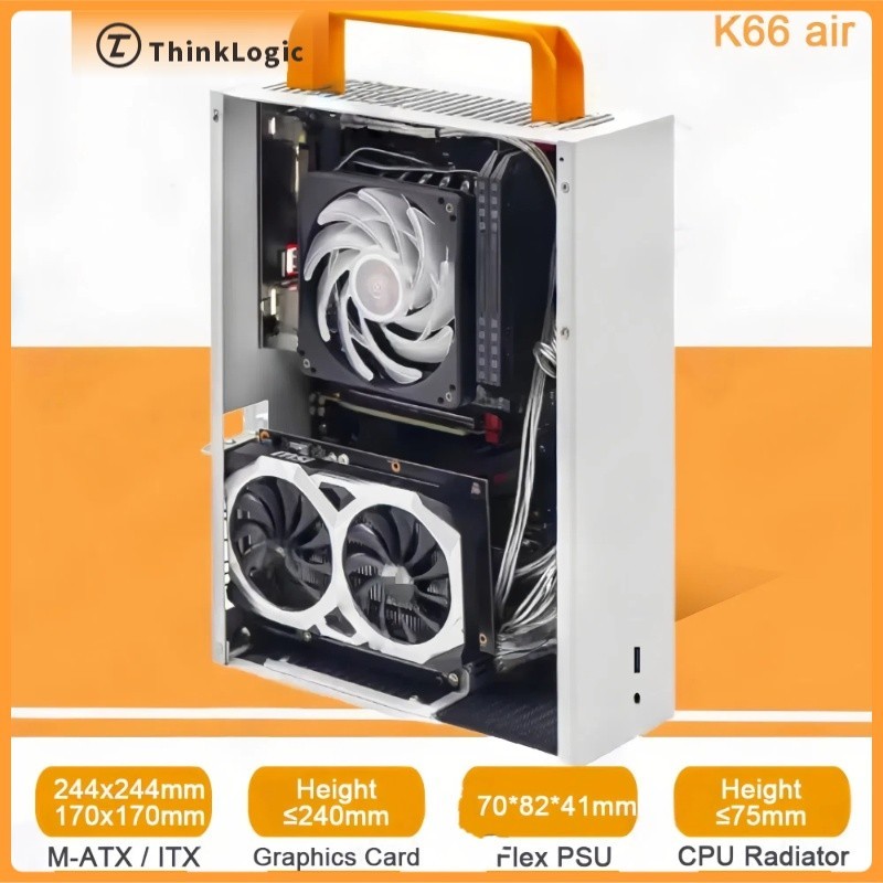 X-Master K66Air MATX ขนาดเล็ก PC กรณี แบบพกพา mini ITX 75 มม.หม้อน้ํา 240 มม.GPU Flex PSU SGPC