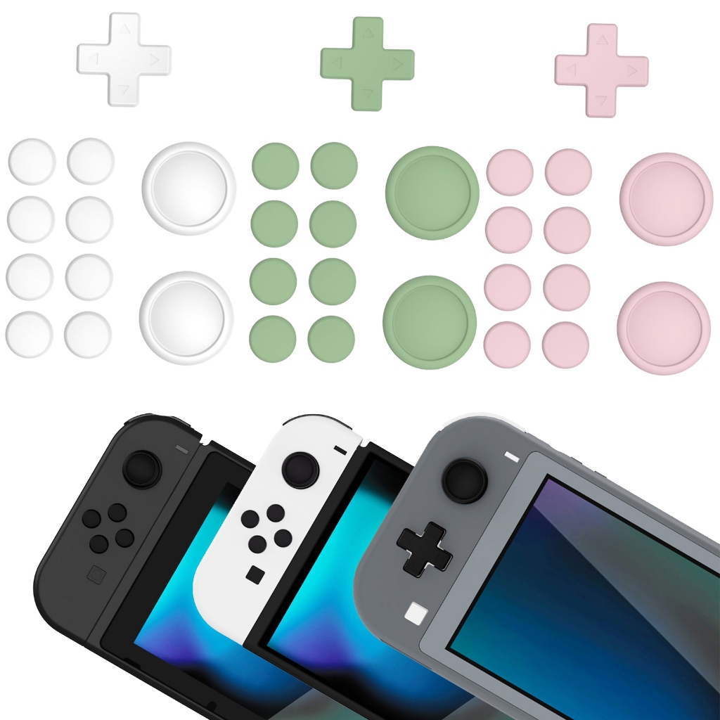 ฝาครอบปุ่มซิลิโคนและชุดด้ามจับนิ้วหัวแม่มือสําหรับ Nintendo Switch/OLED Joycon/Switch Lite, ABXY D-Pad ปุ่มทิศทางฝาปิดสําหรับ Joycon, สีเขียวมัทฉะ