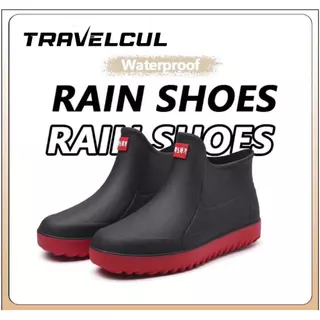 【สต็อกไทยพร้อมส่ง】TRAVELCUL รองเท้ากันฝนกันน้ําสําหรับรองเท้าผู้ชายกลางแจ้งกันลื่นยางรองเท้าฝนคุณภาพดี