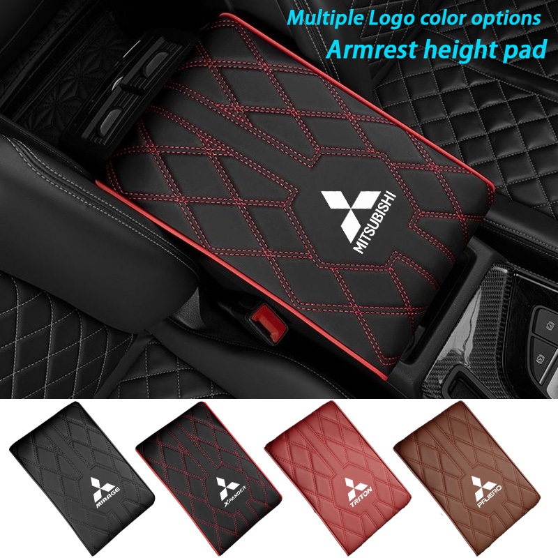 Mitsubishi Car Central ที่วางแขนหนังรูปเพชรแผ่นเพิ่มความสูงแผ่นกันลื่น Attrage Mirage G4 Triton Xpan