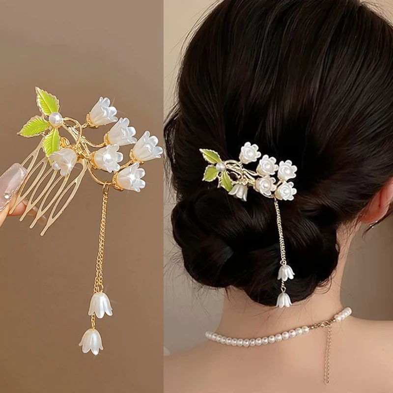 Lily of the Valley คว้าคลิปกิ๊บ Tangled ดอกไม้พู่ใหม่สไตล์จีนผมม้วนสไตล์โบราณขั้นตอนสั่นกิ๊บระดับไฮเอนด์