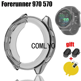 For Garmin Forerunner 570 970 กรณีสมาร์ทนาฬิกากันชนป้องกัน ทีพียู ครึ่งฝาครอบฟิล์มป้องกันหน้าจอ