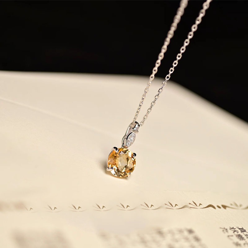 GCS Citrine Pendent สร้อยคออัญมณีธรรมชาติสร้อยคอ 2 กะรัตไม่ขัดสี S925 เงินสเตอร์ลิง