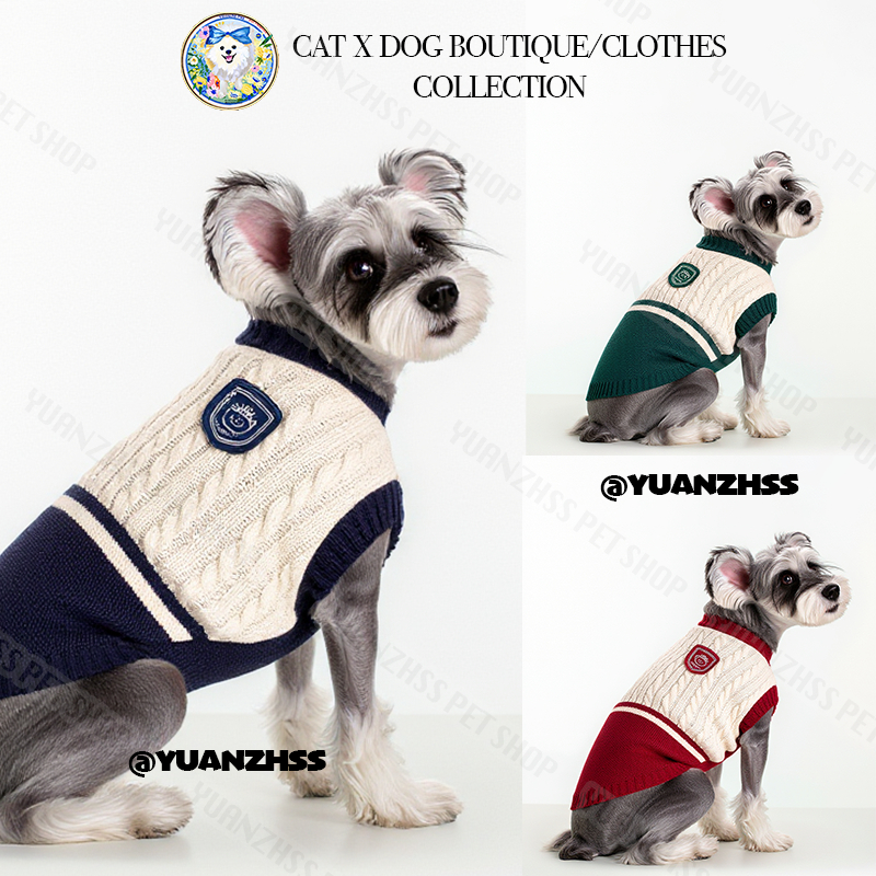 เสื้อกันหนาวสัตว์เลี้ยงถักคริสต์มาส - บล็อกสีสไตล์วิทยาลัยสําหรับสุนัขและแมว | แฟชั่นฤดูใบไม้ร่วง/ฤดูหนาวที่อบอุ่น