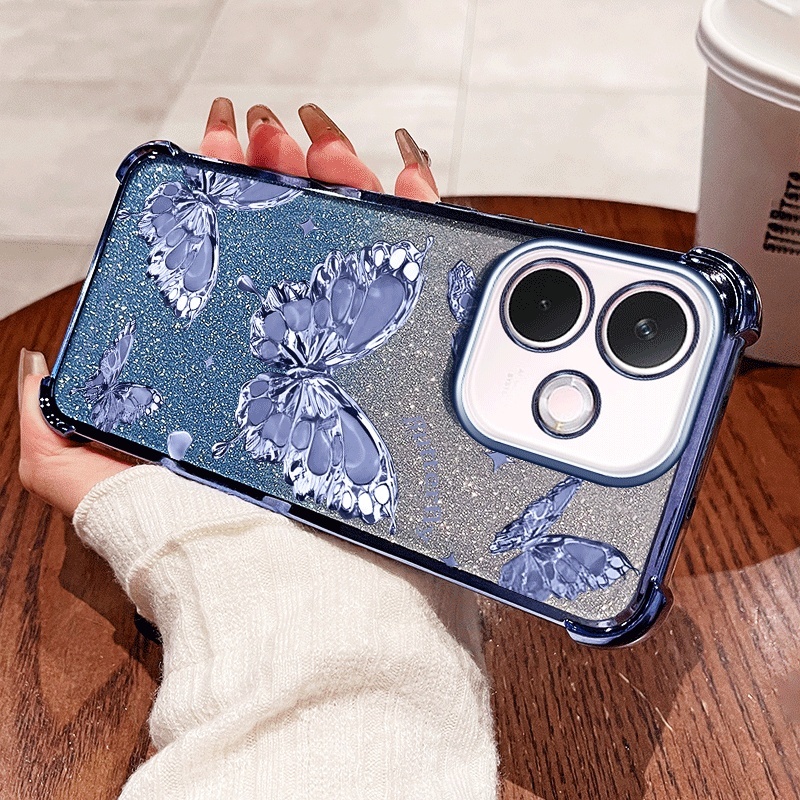 เคสโทรศัพท์สําหรับOppo A6 A5i A5 Pro 5G 4G A5X A5i A5 4G 5G Elegantผีเสื้อGlitterผงกันกระแทกฝาครอบป้องกัน