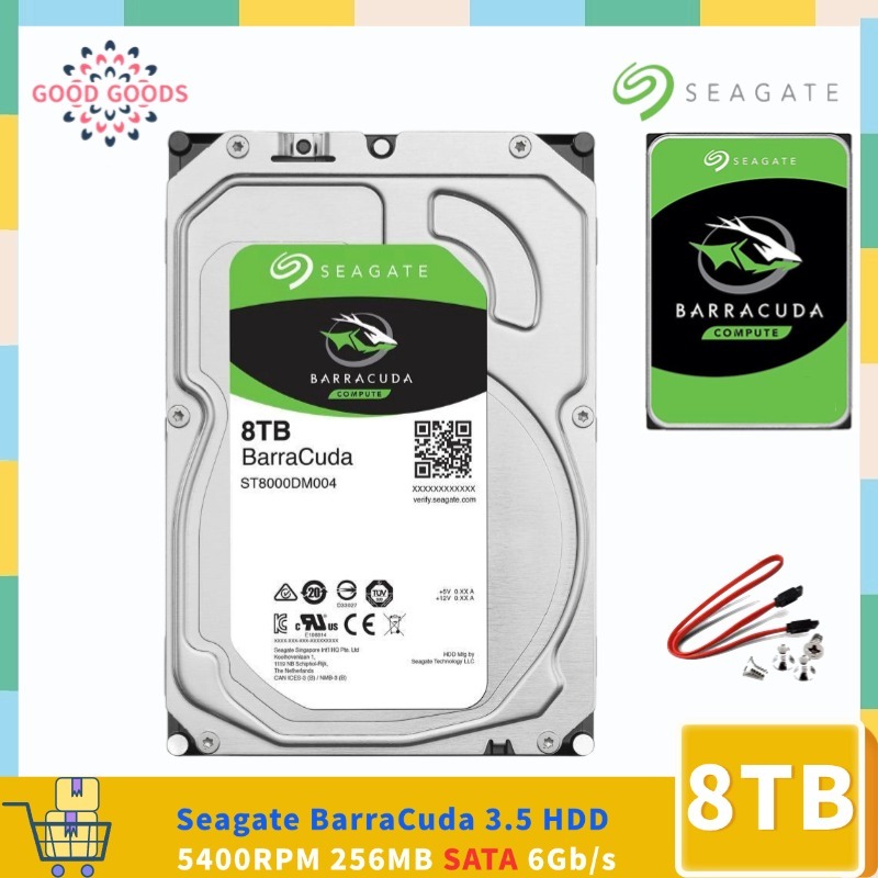 Seagate BarraCuda ST8000DM004 8TB 3.5 HDD 5400 RPM 256MB แคช SATA 6Gb/s ฮาร์ดไดรฟ์ภายใน