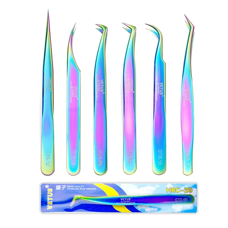 VETUS แหนบต่อขนตาสแตนเลส Superhard สีสัน Lashes แหนบความแม่นยําสูง Anti-Static แหนบ
