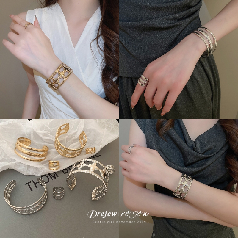 เดรสยุโรปและอเมริกา สร้อยข้อมือโลหะสร้อยข้อมือโลหะสามชั้นแบบเปิดแหวน เรียบง่ายทันสมัย มีความหรูหรา สวมใส่ง่าย