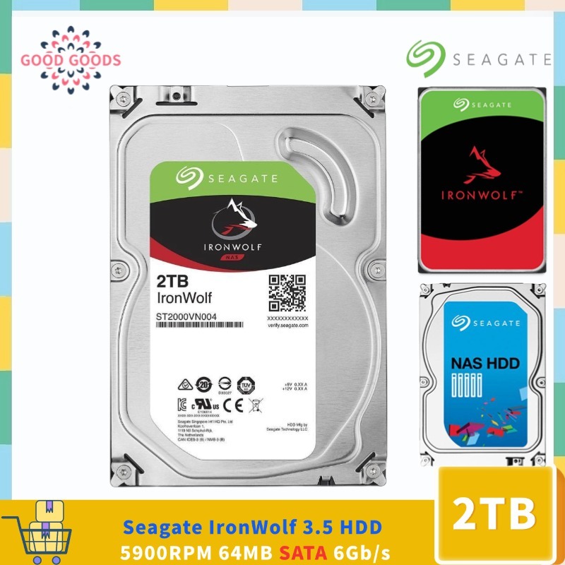 Seagate IronWolf 2TB 3.5 HDD ST2000VN004 5900 RPM 64MB Cache SATA 6Gb/s ฮาร์ดไดรฟ์ภายใน NAS Storage 