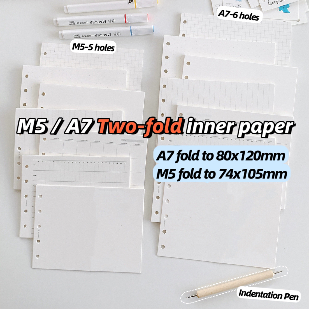 20 แผ่น M5/A7 สองพับหลวมใบเติม 5/6 หลุม Binder Planner หน้าด้านใน