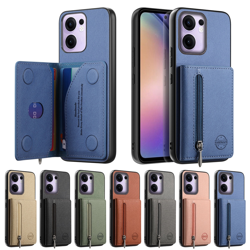 ปลอกใหม่สําหรับ OPPO Reno 15F / 14 / 14F / 13 Pro / 13F พร้อมกระเป๋าสตางค์ซิปสล็อตบัตรเครดิต