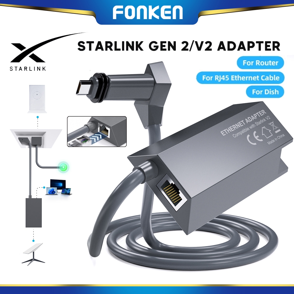 อะแดปเตอร์อีเธอร์เน็ต Fonken Starlink V2 สําหรับการเชื่อมต่อเครือข่าย Gen 2 มาตรฐาน Starlink