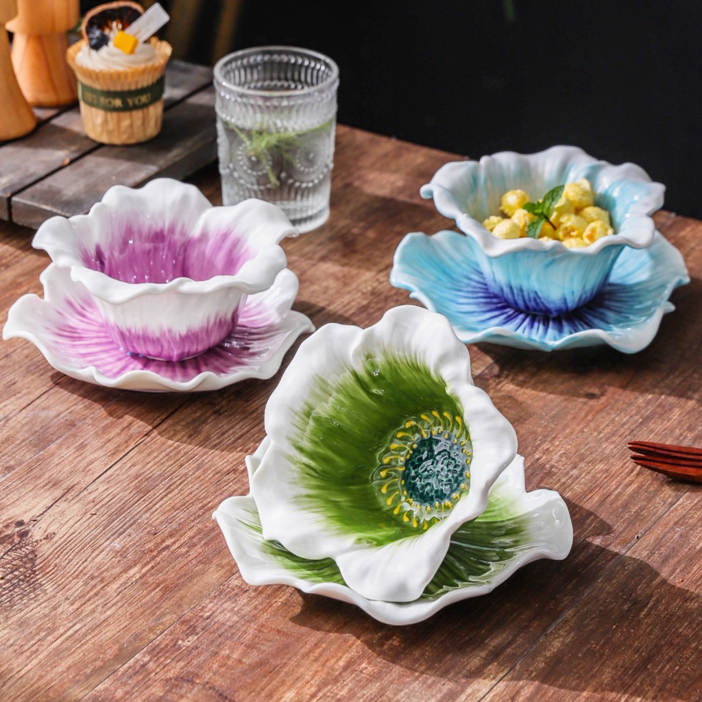 HongDian cup bowl plate mug ชุดแก้วและจานรองลายดอกไม้ เซตชามและจานเซรามิก วัสดุปลอดภัย สีไม่หลุดลอก ทำความสะอาดง่าย ใช้งานได้จริงและดูมีระดับ วาดลายด้วยมือ ใช้กับไมโครเวฟและเตาอบได้ เหมาะสำหรับเป็นของขวัญ สวยงามประณีต สามารถใช้เป็นแก้วหรือชามซุปก็ได้