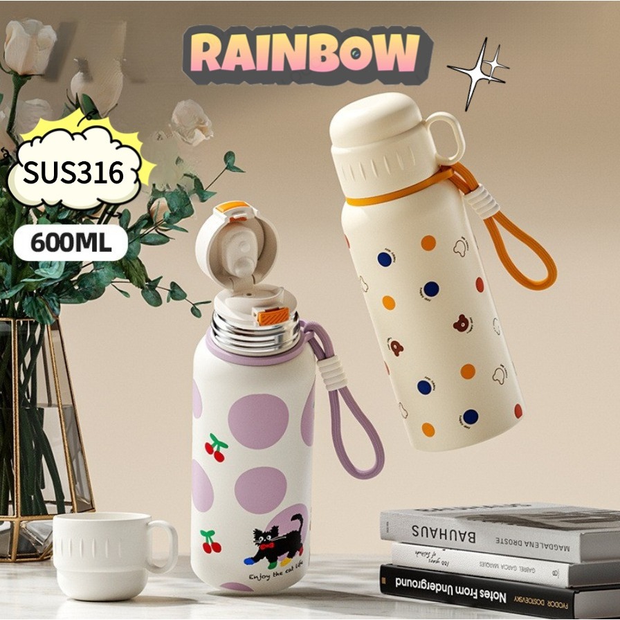RAINBOW CUP แก้วน้ํา แก้วสแตนเลส แก้วเก็บความร้อน แก้วน้ำพกพาสุดน่ารักสำหรับเด็ก 600ml