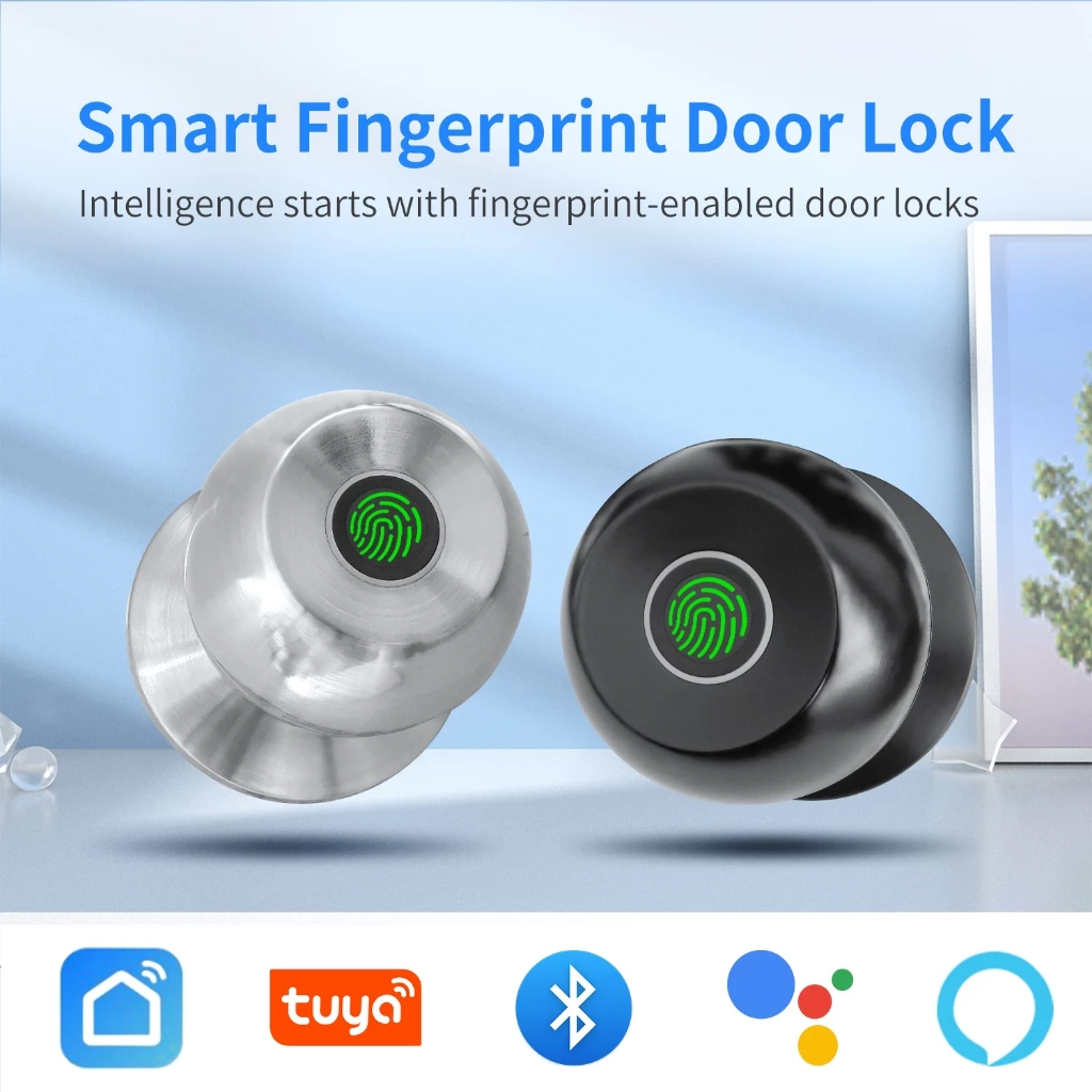 สมาร์ทลูกบิดลายนิ้วมือประตูล็อคสมาร์ทล็อค Biometric ประตูล็อคลายนิ้วมือประตูล็อค TUYA App สําหรับบ้านห้องนอน