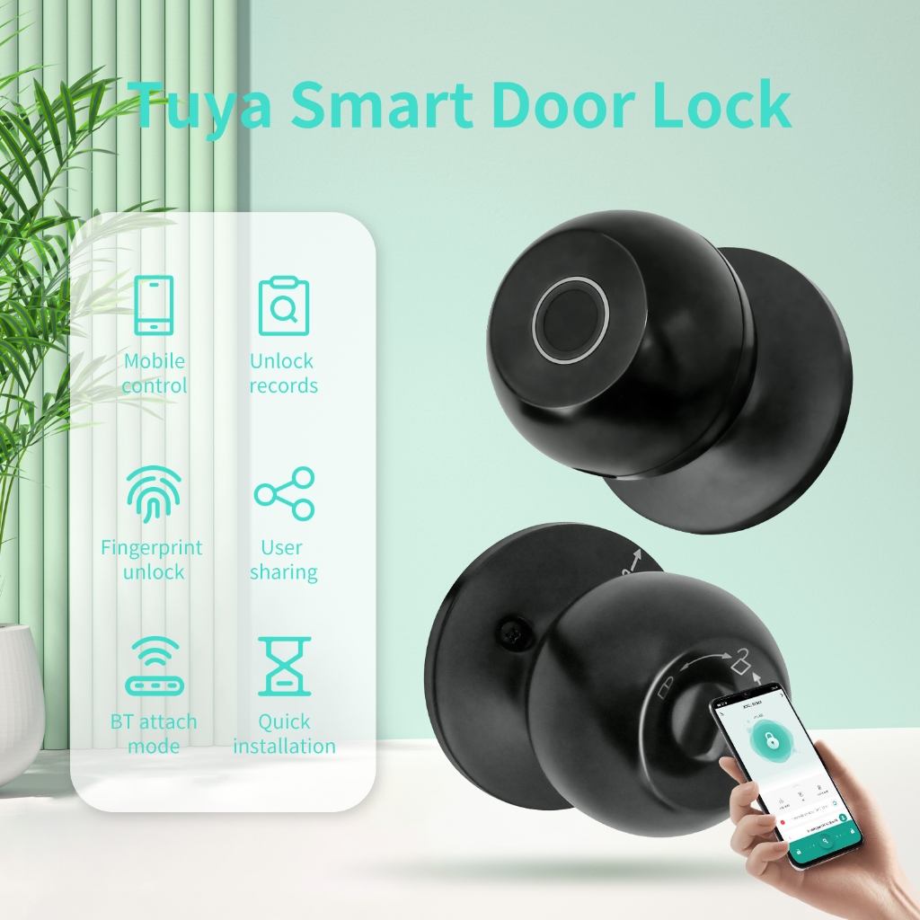 TUYA สมาร์ทลูกบิดประตูลายนิ้วมือประตูล็อคสมาร์ทล็อค Biometric ประตูล็อค TUYA App สําหรับบ้านห้องนอน
