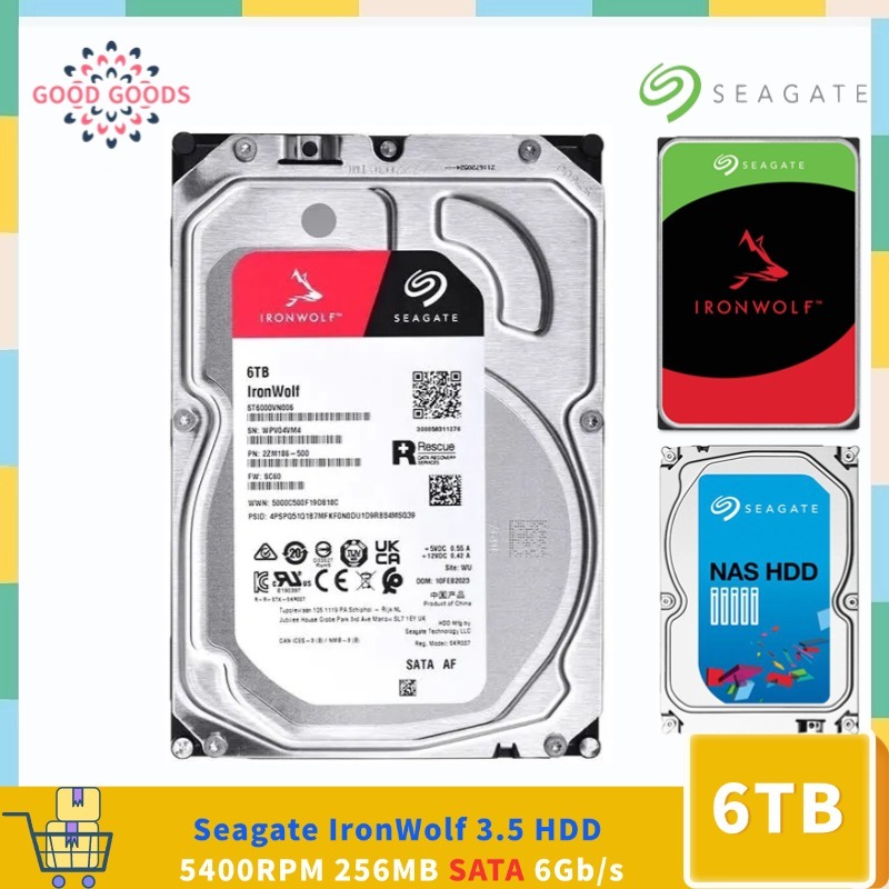 Seagate IronWolf 6TB 3.5 HDD ST6000VN006 5400 RPM 256MB แคช SATA 6Gb/s ฮาร์ดไดรฟ์ภายใน NAS Storage S