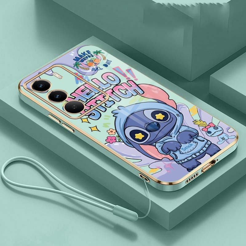 Realme C71 C73 5G Stitch Glossy Soft Case Cute Square Edges Cover Cute Cartoon Casing