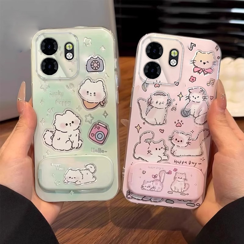 FOR เคส เคสสําหรับ infinix smart 9 infinix 50i 5g 2024 เคสโทรศัพท์ Softcase ซิลิโคนกันกระแทก Clear Cover ดีไซน์ใหม่ความงาม CARTOON CAT พร้อมผู้ถือ TKYYMZJ01