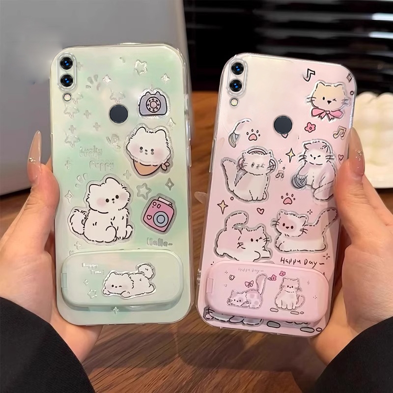 FOR เคส สําหรับ huawei nova 3i huawei p30 lite huawei p20 lite เคสโทรศัพท์ Softcase ซิลิโคนป้องกันกันกระแทกฝาครอบใสออกแบบใหม่ความงาม CARTOON CAT พร้อมที่วาง TKYYMZJ01