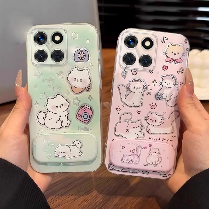 FOR เคส สําหรับ Honor X6B X6A x6c 5G เคสโทรศัพท์ Softcase ซิลิโคนป้องกันกันกระแทกฝาครอบใสออกแบบใหม่ความงาม CARTOON CAT พร้อมที่วาง TKYYMZJ01