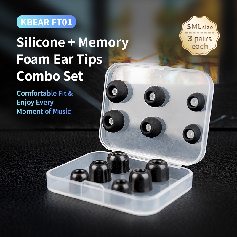 6 คู่ (S/M/L) KBEAR FT01 Silicone + Memory Foam Ear Tips Combo Set Noise Isolating Eartips