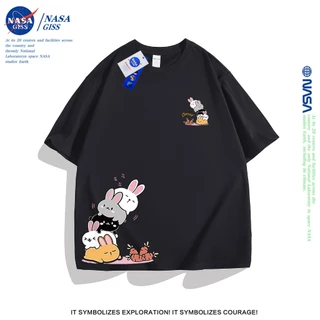 NASA เสื้อยืดหญิงชาย แนวสตรีท แขนสั้น เสื้อ summer ฝูงกระต่ายพิมพ์ลาย 100% Cotton t-shirt คอกลม ทรงหลวม ระบายอากา