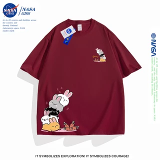 NASA เสื้อยืดหญิงชาย แนวสตรีท แขนสั้น เสื้อ summer ฝูงกระต่ายพิมพ์ลาย 100% Cotton t-shirt คอกลม ทรงหลวม ระบายอากา