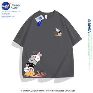 NASA เสื้อยืดหญิงชาย แนวสตรีท แขนสั้น เสื้อ summer ฝูงกระต่ายพิมพ์ลาย 100% Cotton t-shirt คอกลม ทรงหลวม ระบายอากา