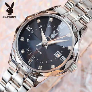 PLAYBOY นาฬิกาข้อมือผู้หญิง กันน้ํา 100% แท้ แฟชั่น แบรนด์เนม เล็ก สแตนเลส ส่องสว่าง 3501-H