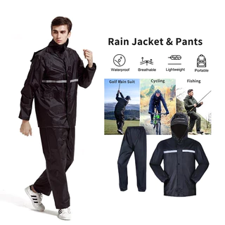 OUTDOORMORE Raincoat suit เสื้อกันฝนสำหรับผู้ใหญ่ มีแถบสะท้อนแสง รุ่นหมวกติดเสื้อ ชุดกันฝน ใช้ได้ทั้งผู้ชายและผู้หญิง Waterproof Rain Suit