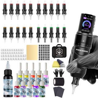 POSEIDON Tattoo Pen Kit- เครื่องสักไร้สายพร้อมจอแสดงผล LED ด…