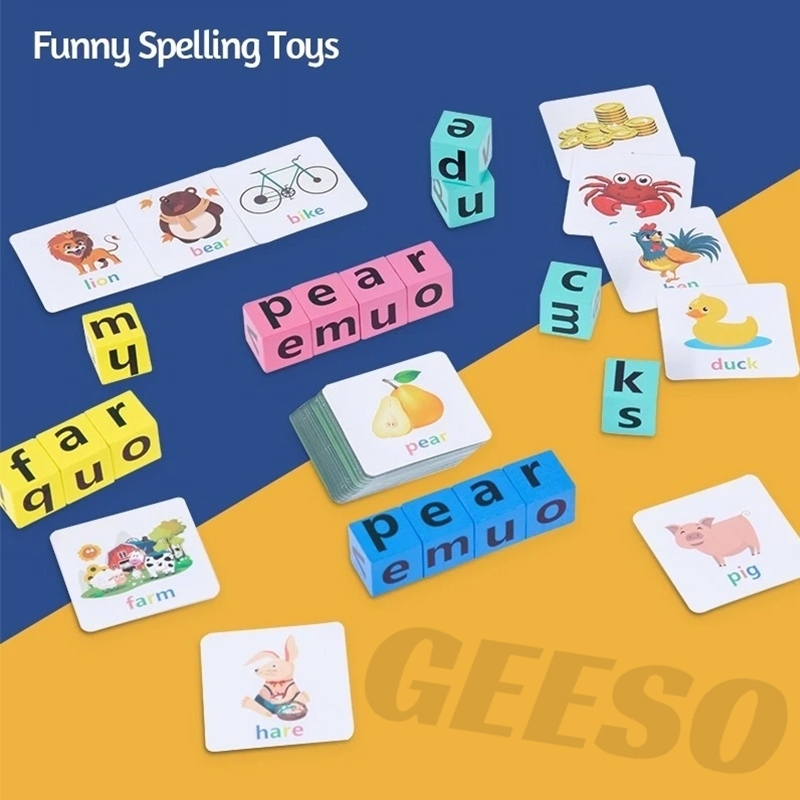 GEESO Letter Spelling Block แฟลชการ์ดเกมคําภาษาอังกฤษ Early Educational ของเล่นสําหรับเด็ก