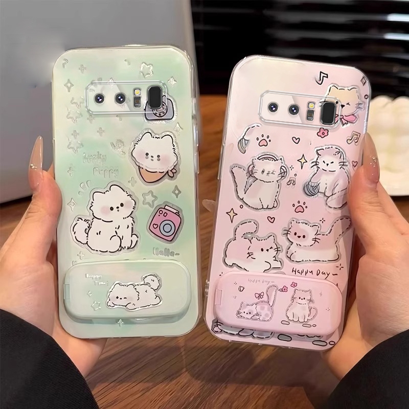 FOR เคส เคสสําหรับ SAMSUNG note 8 เคสโทรศัพท์ Softcase ซิลิโคนป้องกันกันกระแทก Clear Cover ดีไซน์ใหม่ความงาม CARTOON CAT พร้อมที่วาง TKYYMZJ01