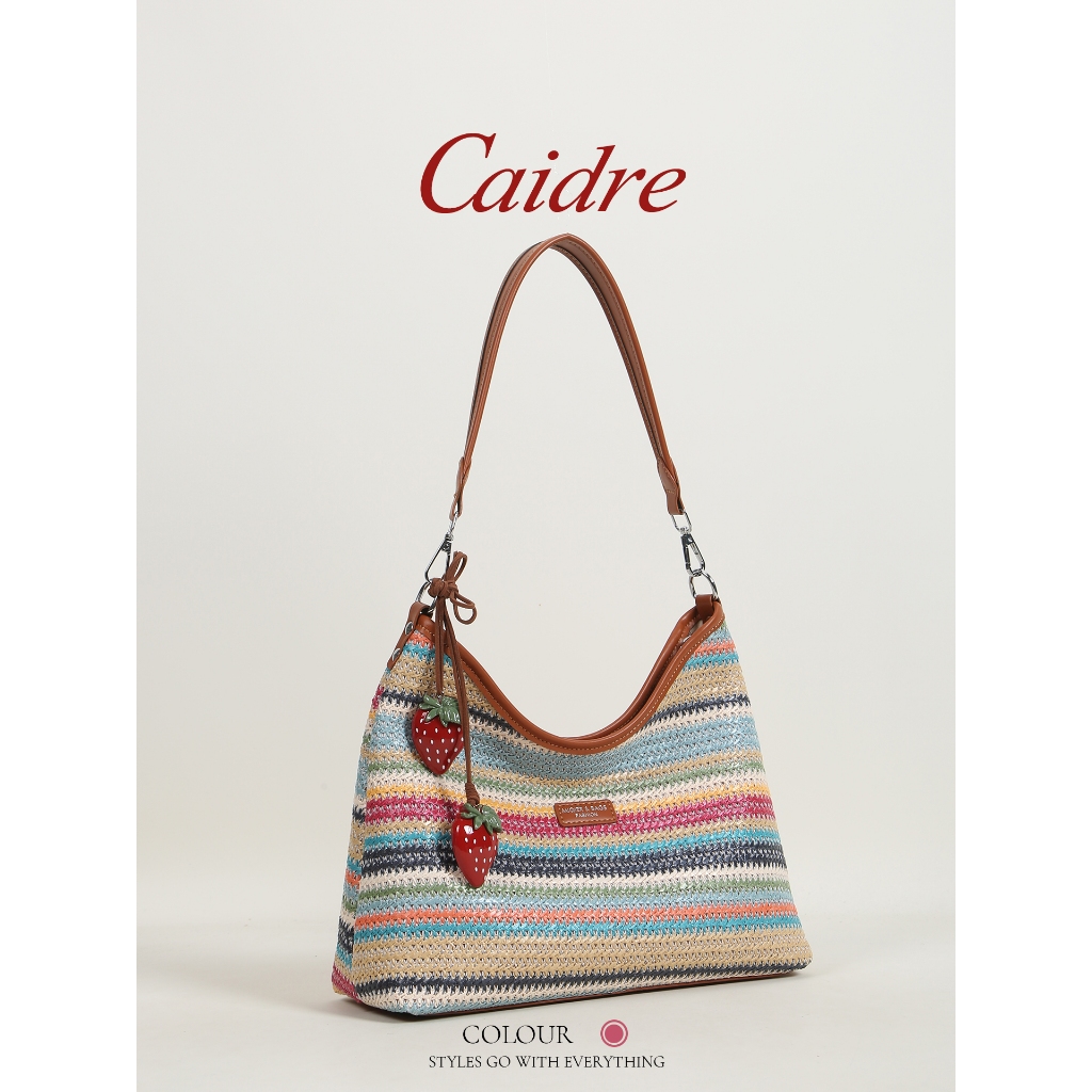 Caidre حقيبة قش ملونة قوس قزح