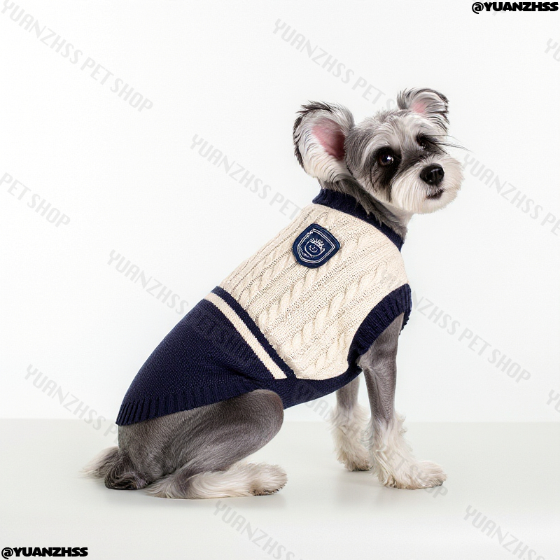 เสื้อกันหนาวสัตว์เลี้ยงถักคริสต์มาส - บล็อกสีสไตล์วิทยาลัยสําหรับสุนัขและแมว | แฟชั่นฤดูใบไม้ร่วง/ฤดูหนาวที่อบอุ่น - รูปที่ 4