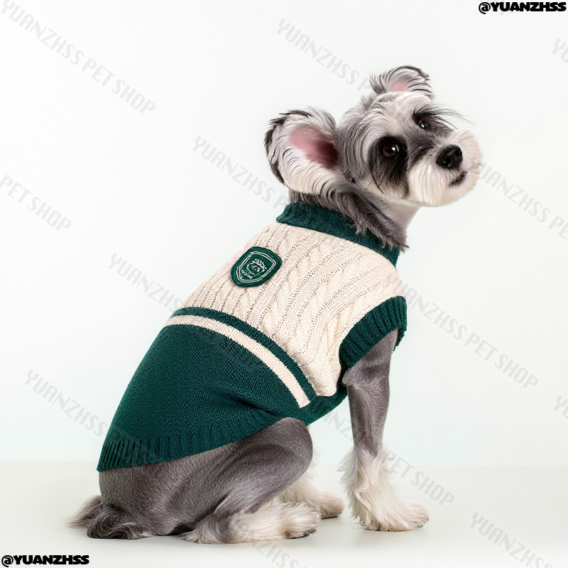 เสื้อกันหนาวสัตว์เลี้ยงถักคริสต์มาส - บล็อกสีสไตล์วิทยาลัยสําหรับสุนัขและแมว | แฟชั่นฤดูใบไม้ร่วง/ฤดูหนาวที่อบอุ่น - รูปที่ 3