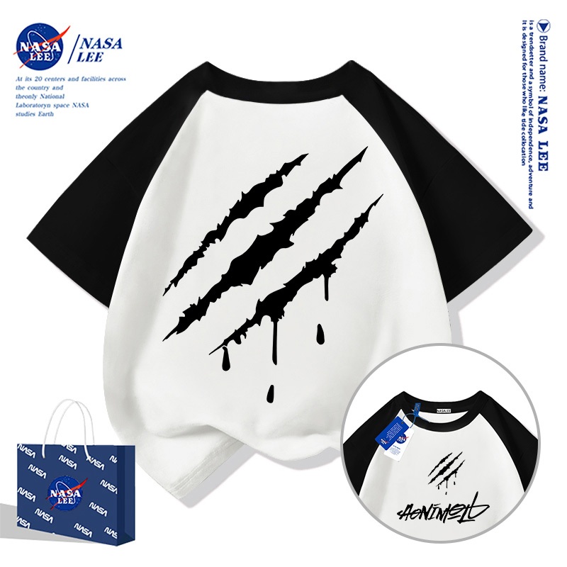 [คลังสินค้าพร้อม] เสื้อยืดแขนสั้นผ้าฝ้ายแท้สําหรับเด็กลายเครื่องหมายกรงเล็บใส่สบาย